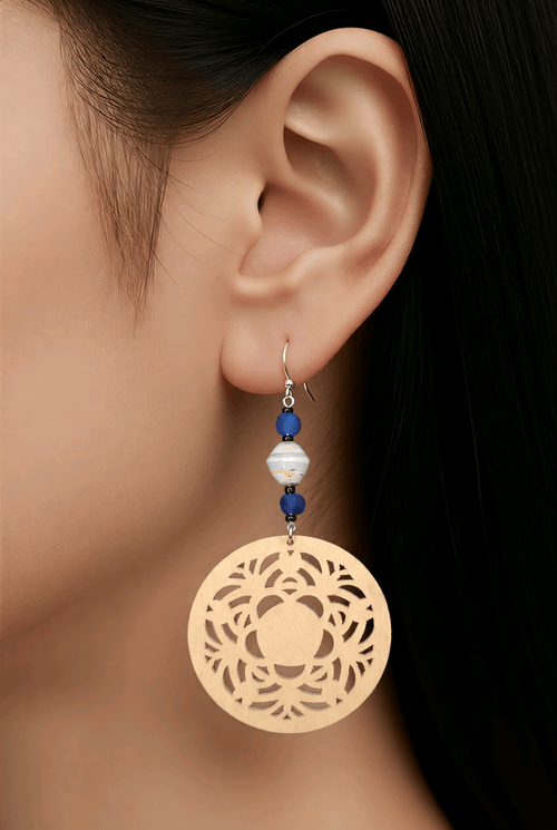 Sandy Brown Wooden Coin Earrings | Mamabug ReCreations - Artisan Jewelry