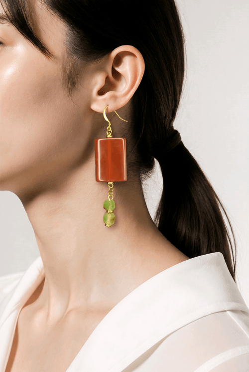Red Jade and Recycled Beads Earrings | Mamabug ReCreations - Artisan Jewelry