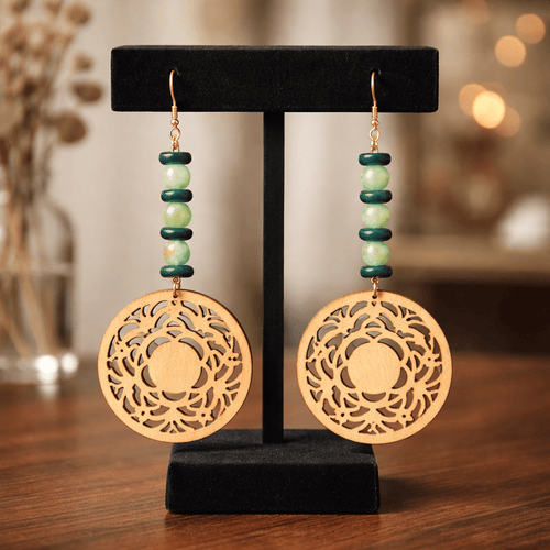 Brown Wooden Coin and Recycled Glass Earrings | Mamabug ReCreations - Artisan Jewelry