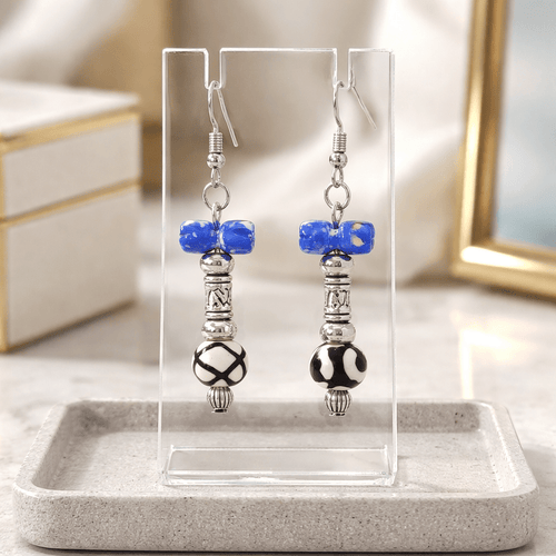 Blue and Silver Hammer Earrings | Mamabug ReCreations - Artisan Jewelry