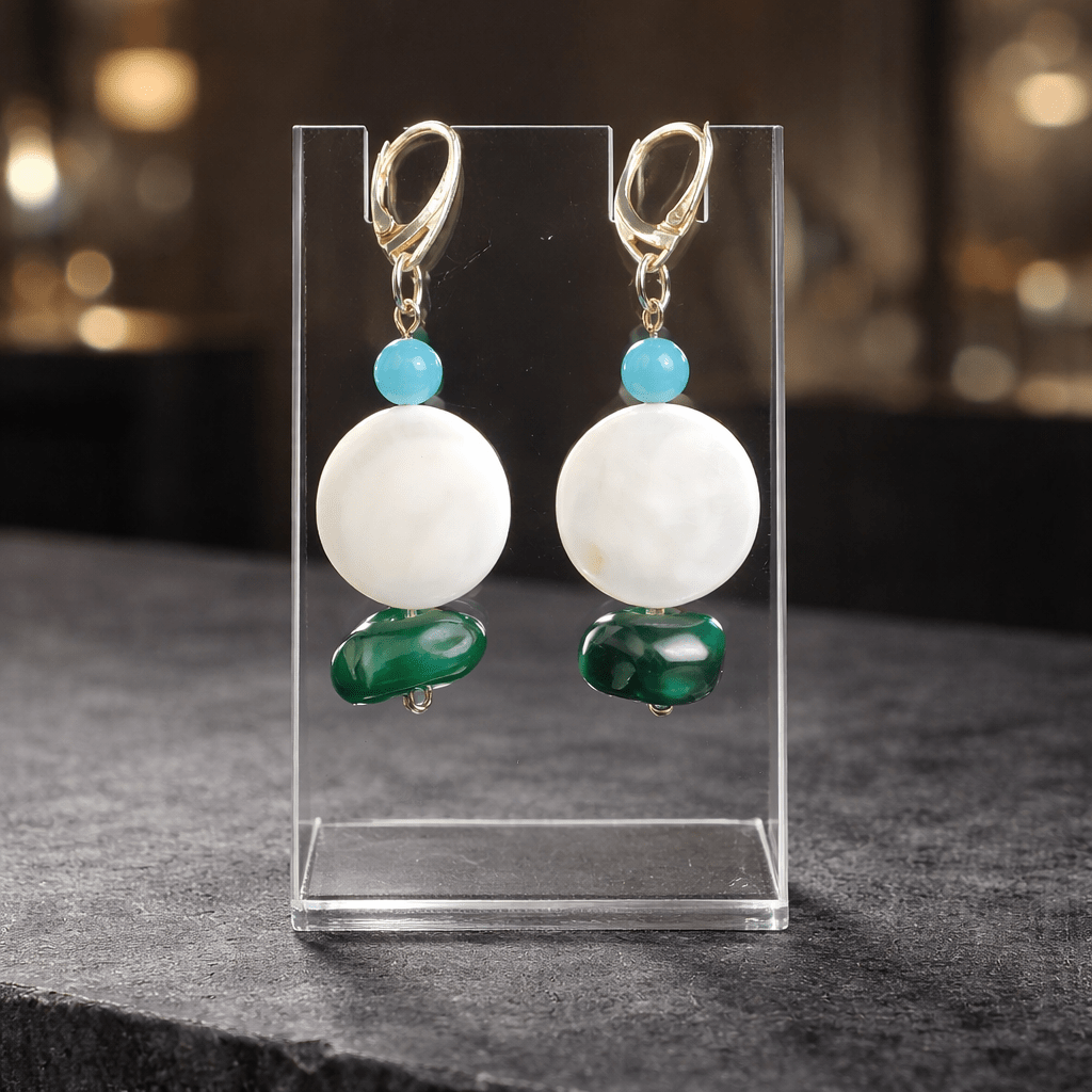White Jade with Green Malachite Earrings