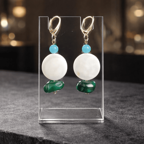White Jade with Green Malachite Earrings | Mamabug ReCreations - Artisan Jewelry