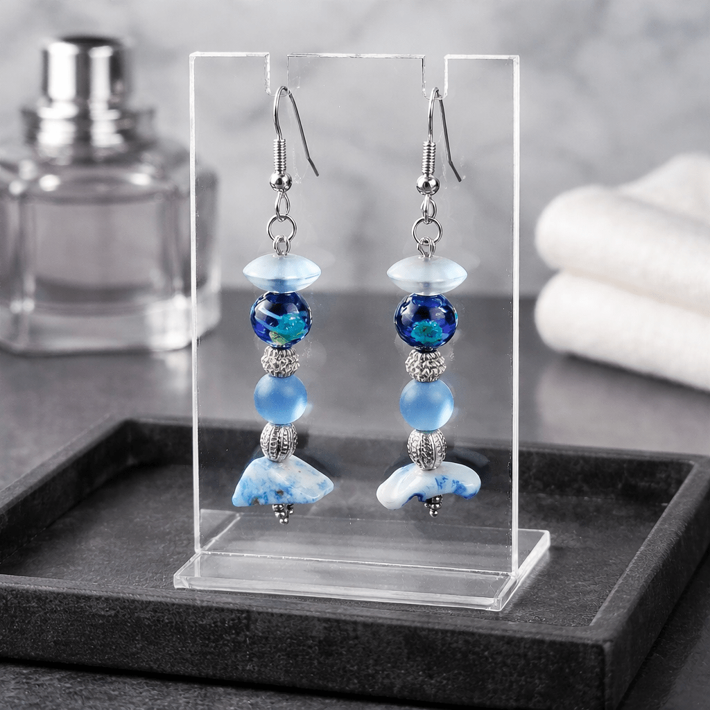 Blue and Silver Stacked Beads Earrings