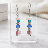 Blue and Pink Stacked Beads Earrings