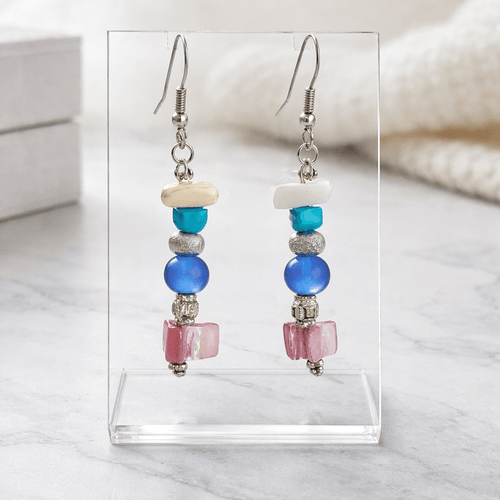 Blue and Pink Stacked Beads Earrings | Mamabug ReCreations - Artisan Jewelry