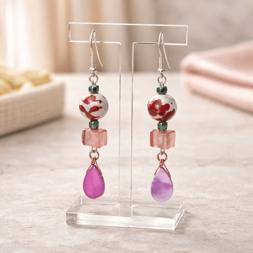 Splash of Red with Pink Earrings | Mamabug ReCreations - Artisan Jewelry