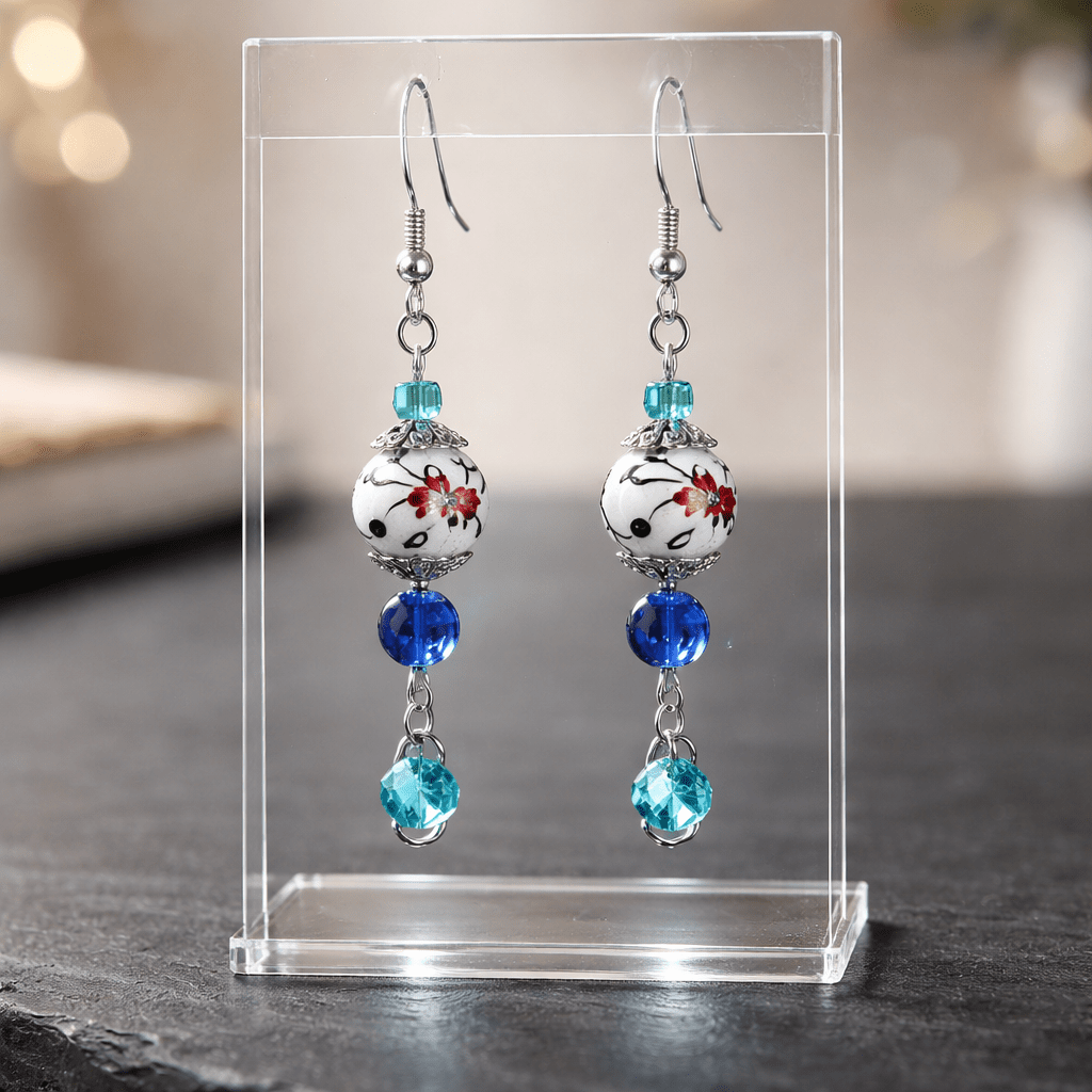 Splash of Red with Blue Earrings