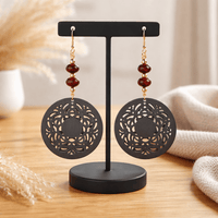 Dark Wood Coin and Recycled Bead Earrings