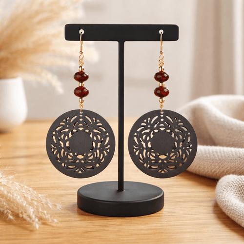 Dark Wood Coin and Recycled Bead Earrings | Mamabug ReCreations - Artisan Jewelry