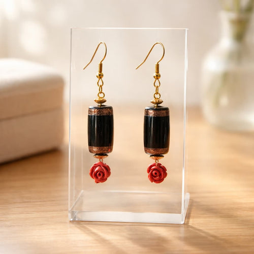 Golden Black Earrings | Mamabug ReCreations - Artisan Jewelry