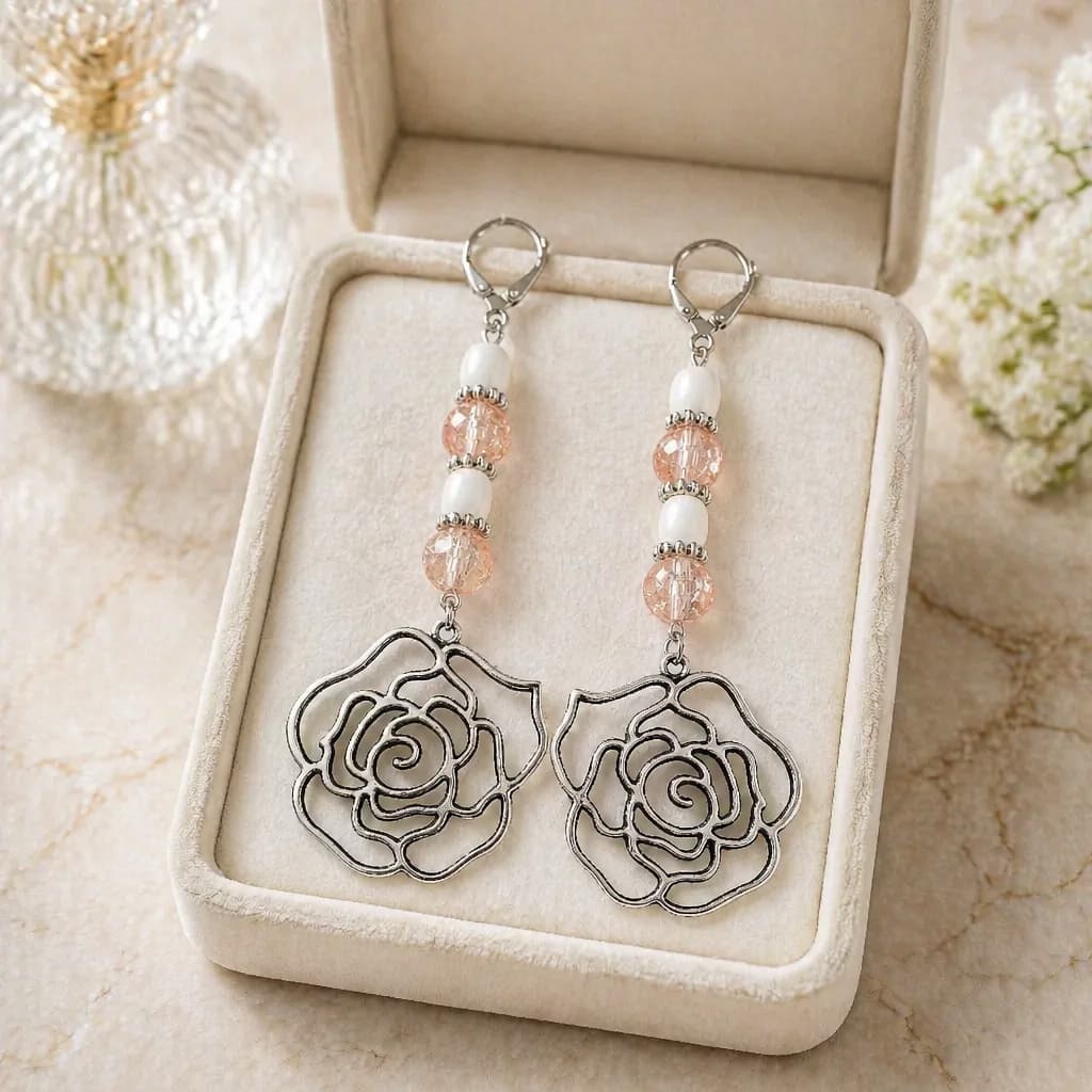 Peachy Keen Rose Earrings in Silver