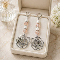 Peachy Keen Rose Earrings in Silver