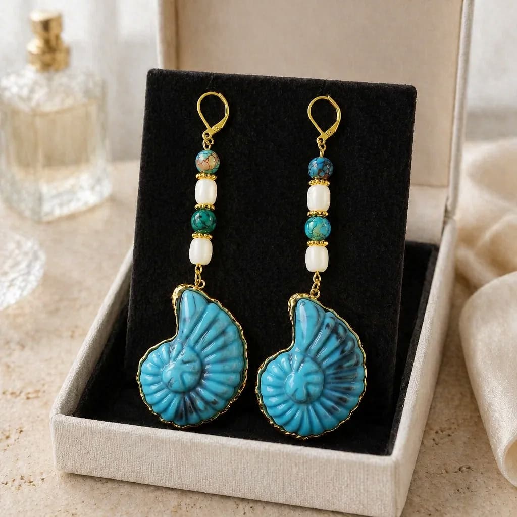 Turquoise Shell Earrings with Gold Accents