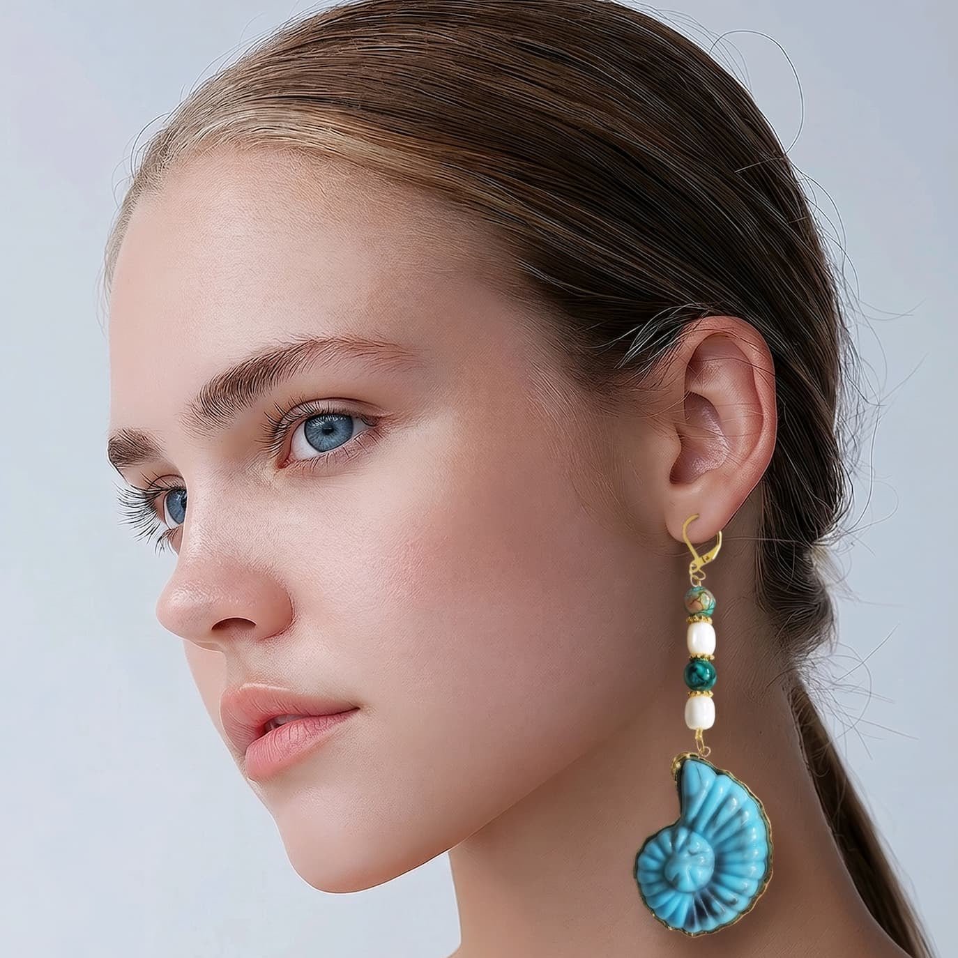 Turquoise Shell Earrings with Gold Accents | Mamabug ReCreations - Artisan Jewelry