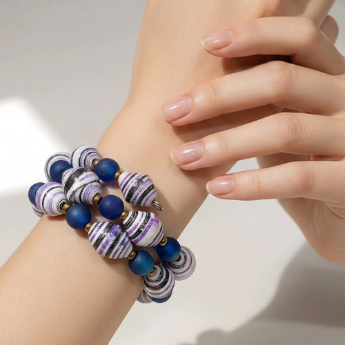 Royal Blue and White/Purple Recycled Bead Bracelet (MW) | Mamabug ReCreations - Artisan Jewelry