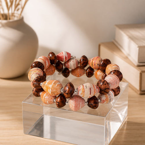 Peachy - Orange & Red Recycled Bead Bracelet (MW) | Mamabug ReCreations - Artisan Jewelry