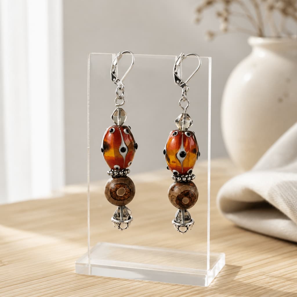 Red-Brown Polka Dots Earrings