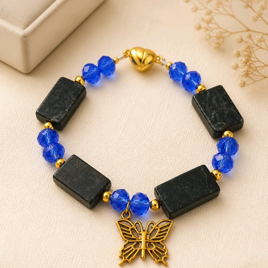 Golden Butterfly in Rich Blue and Deep Green Bracelet (W)