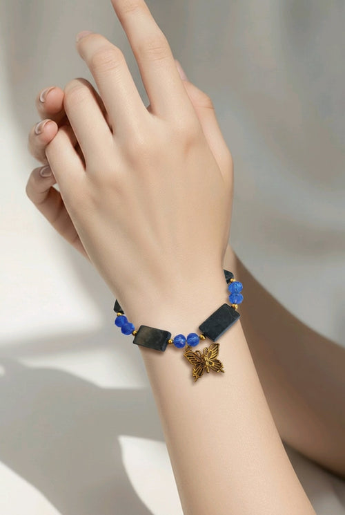 Golden Butterfly in Rich Blue and Deep Green Bracelet (W) | Mamabug ReCreations - Artisan Jewelry