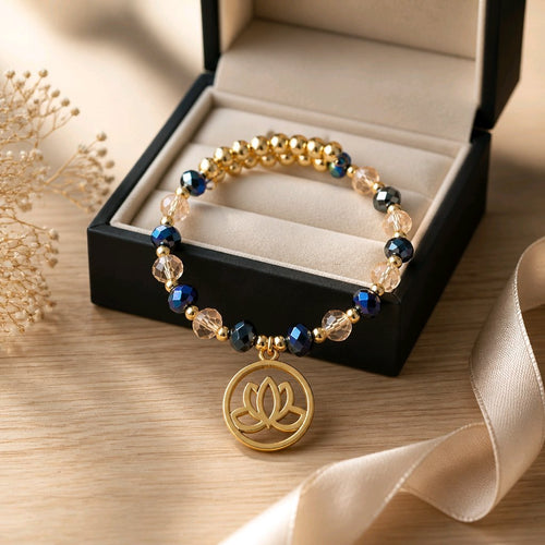 Golden Lotus with AB Brilliance Bracelet (MW) | Mamabug ReCreations - Artisan Jewelry