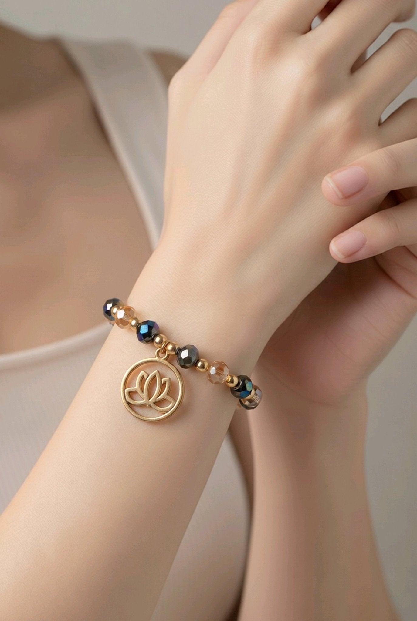 Golden Lotus with AB Brilliance Bracelet (MW) | Mamabug ReCreations - Artisan Jewelry