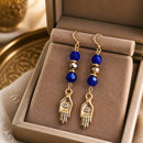 Gold Hamsa (Hand of Fatima) with Crystals Earrings | Mamabug ReCreations - Artisan Jewelry