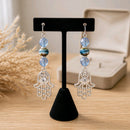 Silver Hamsa (Hand of Fatima) with Light Blue Crystal Earrings | Mamabug ReCreations - Artisan Jewelry