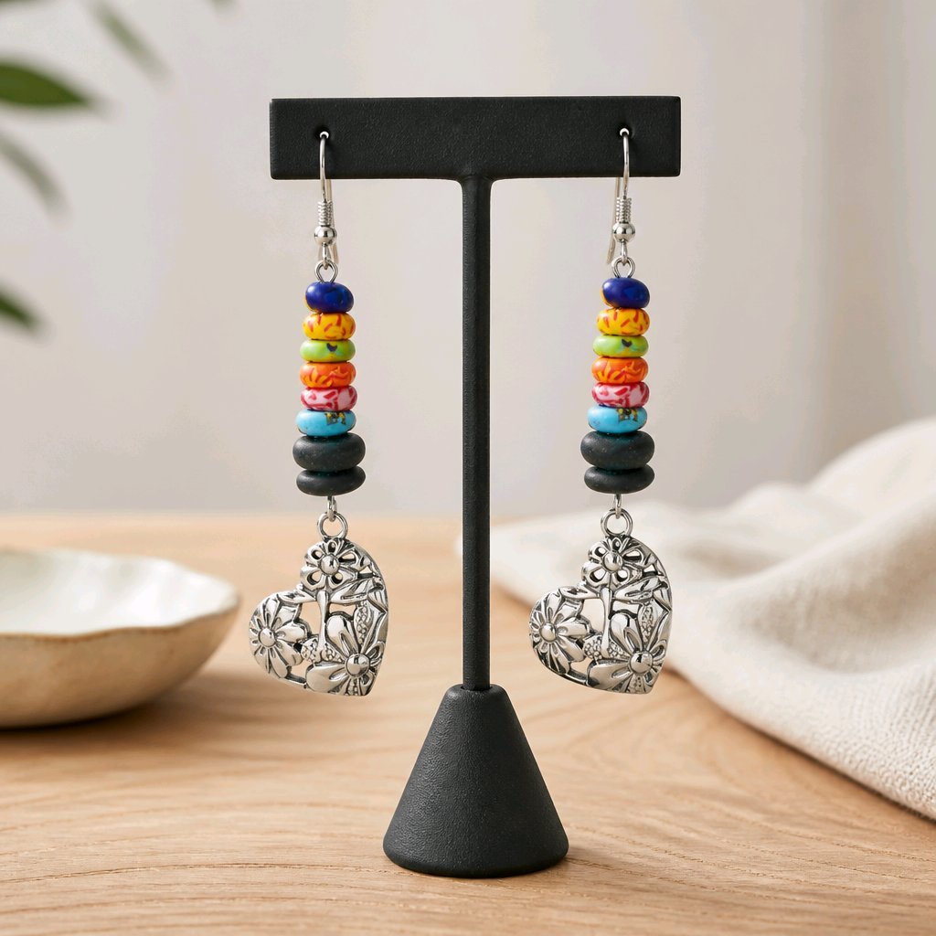 Floral Heart with Kumasi Beads Earrings