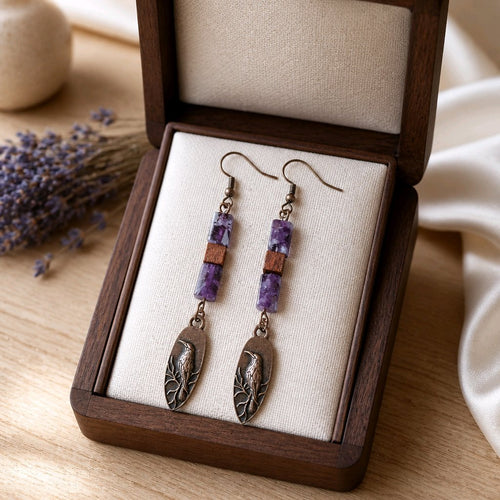 Copper Raven in the Twilight Woods Earrings | Mamabug ReCreations - Artisan Jewelry