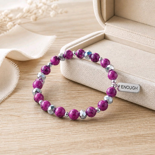 Enough Bracelet in Fuchsia and Platinum (MW) | Mamabug ReCreations - Artisan Jewelry