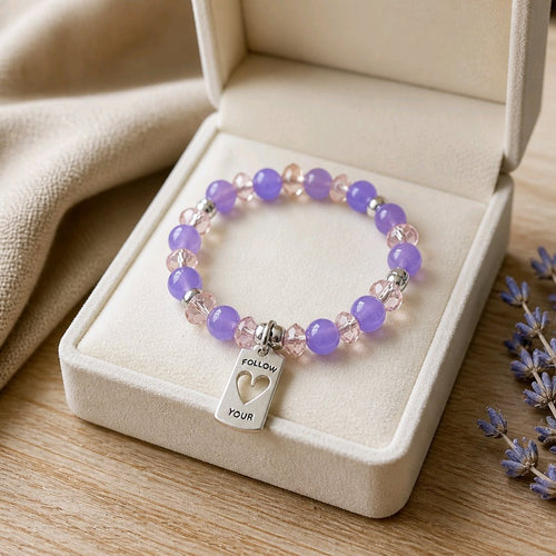 Follow Your Heart Bracelet in Purple and Pink (MW) | Mamabug ReCreations - Artisan Jewelry