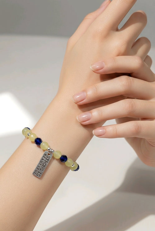 Strong is Beautiful in Blue & Yellow Bracelet (MW) | Mamabug ReCreations - Artisan Jewelry