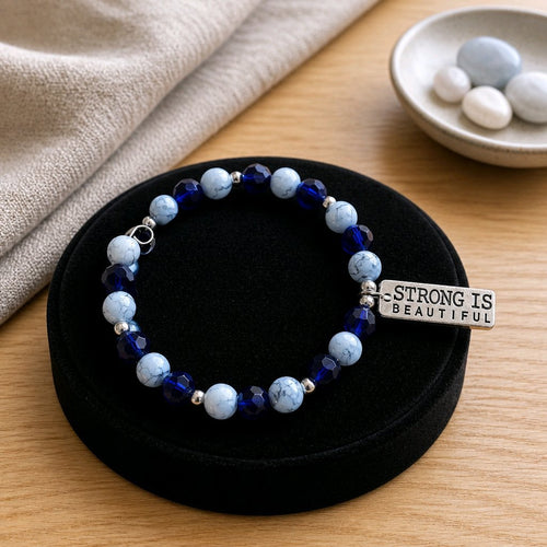 Strong is Beautiful in Blue & White Bracelet (MW) | Mamabug ReCreations - Artisan Jewelry