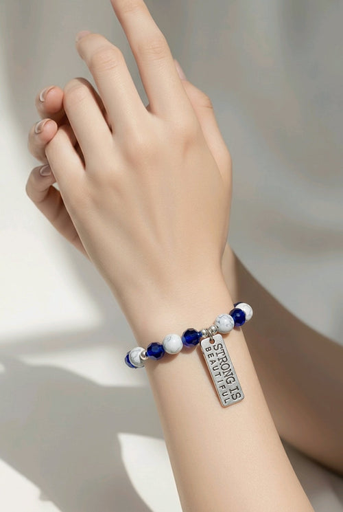 Strong is Beautiful in Blue & White Bracelet (MW) | Mamabug ReCreations - Artisan Jewelry