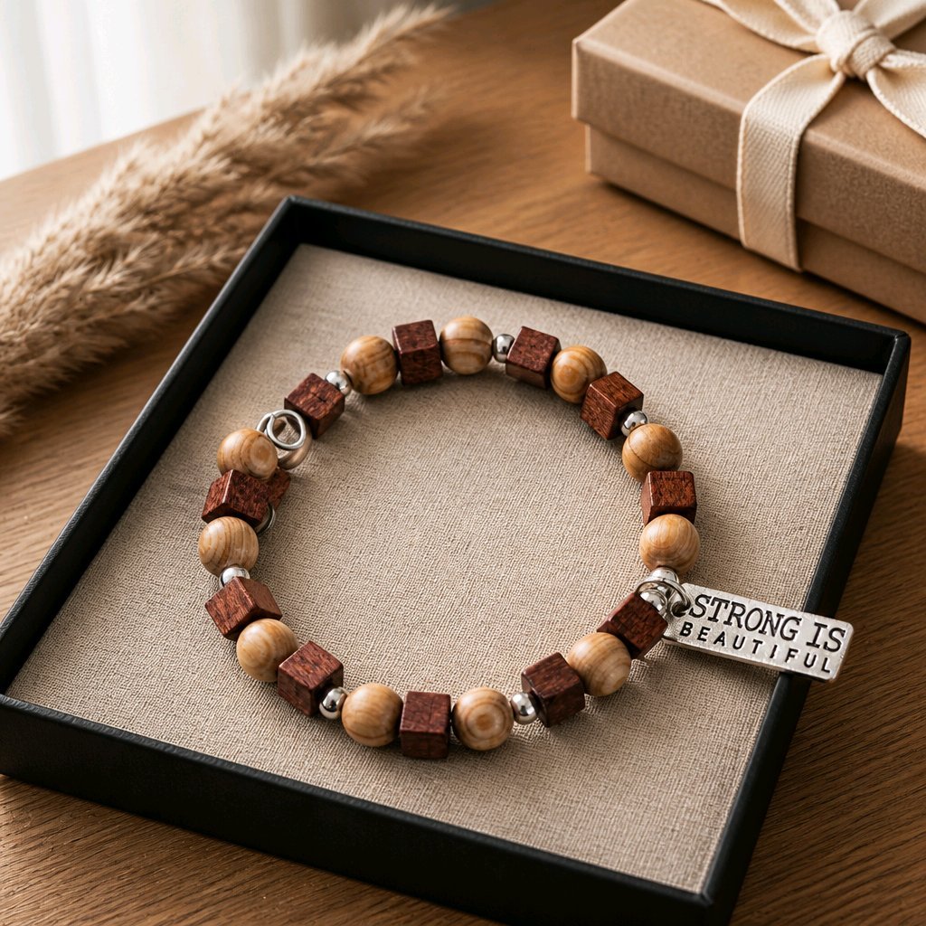Strong is Beautiful in Wooden Beads Bracelet (MW)