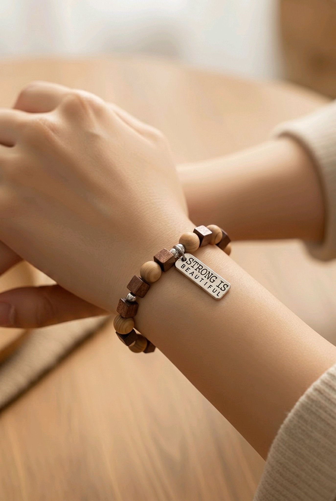 Strong is Beautiful in Wooden Beads Bracelet (MW) | Mamabug ReCreations - Artisan Jewelry