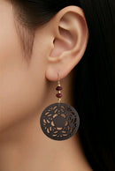 Dark Wood Coin and Recycled Bead Earrings | Mamabug ReCreations - Artisan Jewelry