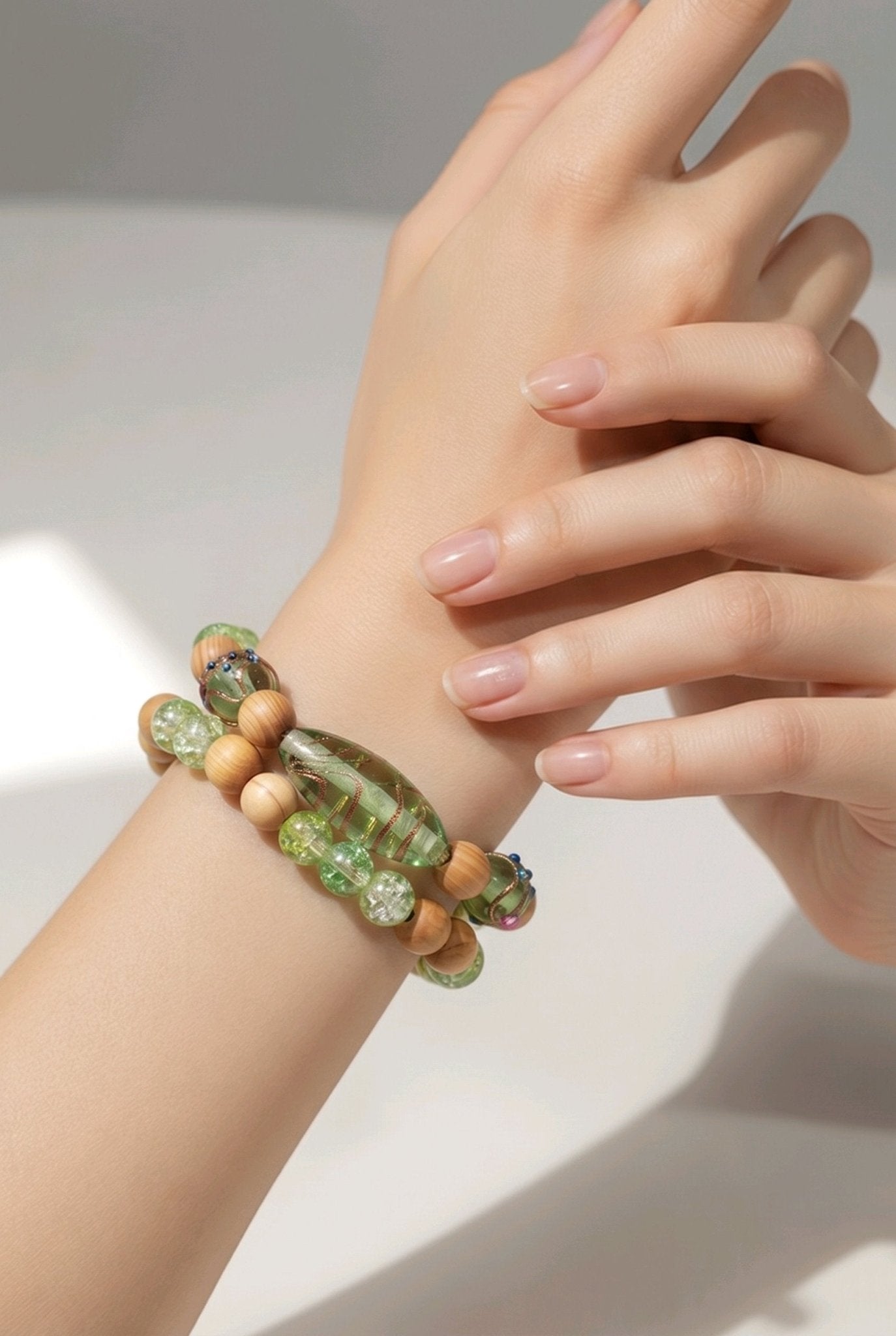Celery Green Lampwork Beaded Bracelet (MW) | Mamabug ReCreations - Artisan Jewelry