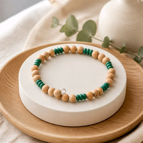 Green and Brown Wooden Bead Bracelet (MW) | Mamabug ReCreations - Artisan Jewelry