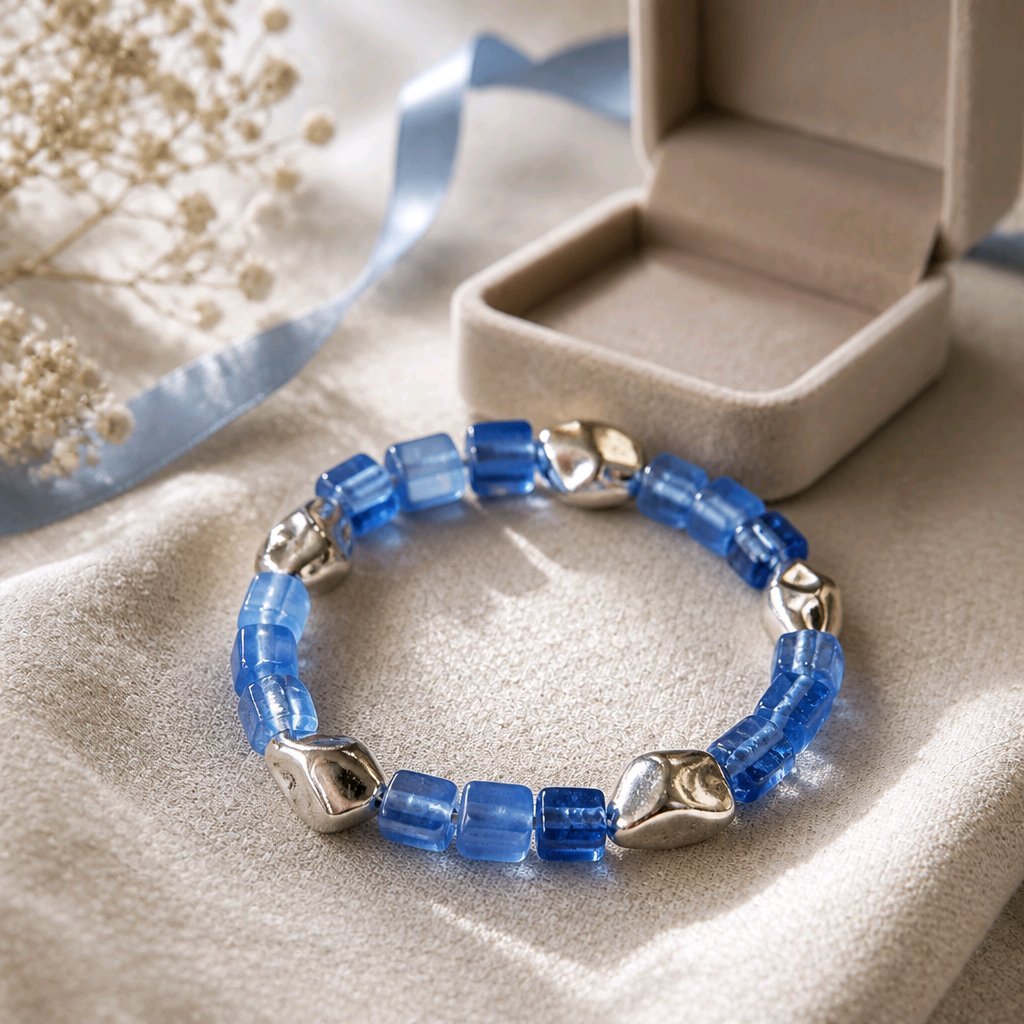 Blue Glass and Silver Bracelet (MW)