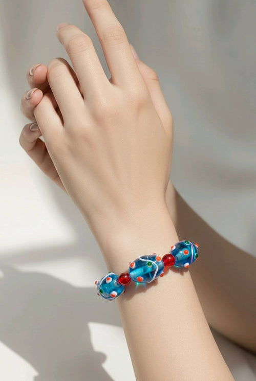 Blue and Red Lampwork Beaded Bracelet (MW) | Mamabug ReCreations - Artisan Jewelry