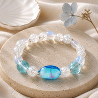 Blue and White Lampwork Beaded Bracelet (MW)