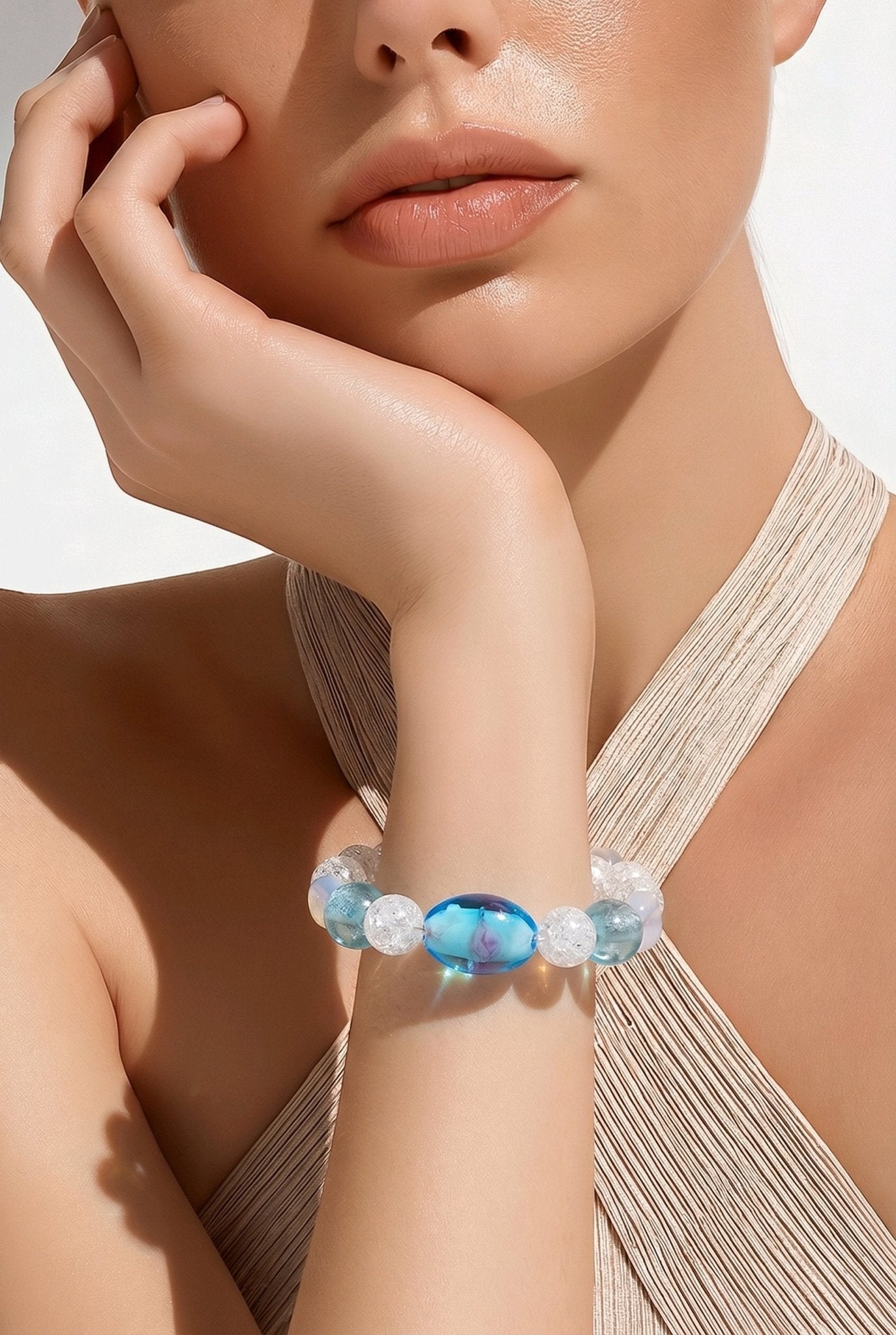 Blue and White Lampwork Beaded Bracelet (MW) | Mamabug ReCreations - Artisan Jewelry