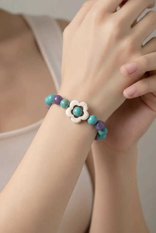 White Flower Stone Beaded Bracelet (MW) | Mamabug ReCreations - Artisan Jewelry