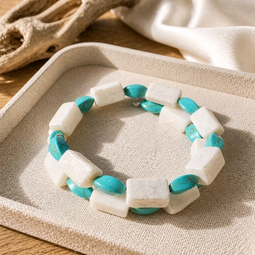 Turquoise and Calcite Stone Bracelet (MW) | Mamabug ReCreations - Artisan Jewelry