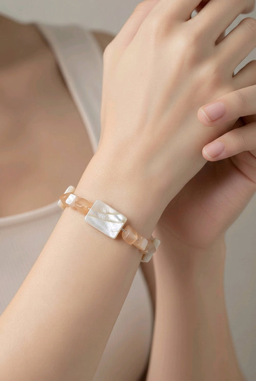 White and Peach Bracelet (MW) | Mamabug ReCreations - Artisan Jewelry