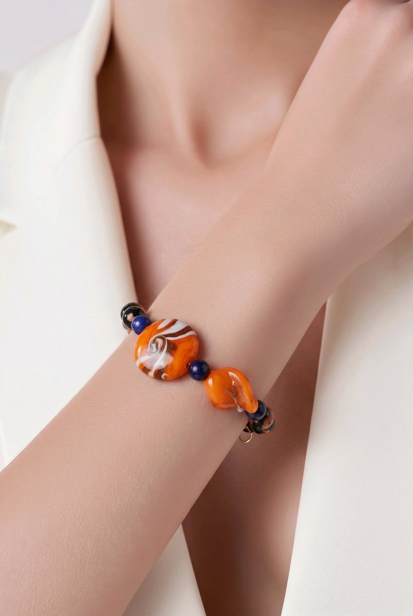 Orange and Blue Swirl Bracelet (MW) | Mamabug ReCreations - Artisan Jewelry