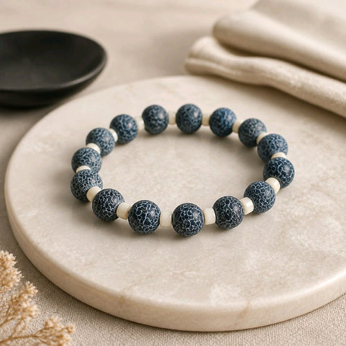 Blue Crackle and White Bracelet (MW) | Mamabug ReCreations - Artisan Jewelry