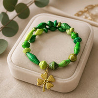 Green Recycled Bracelet with Gold Four-Leaf Clover (MW)