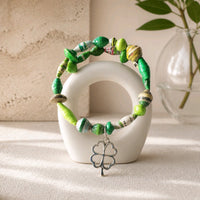 Green Recycled Bracelet with Silver Four-Leaf Clover (MW)